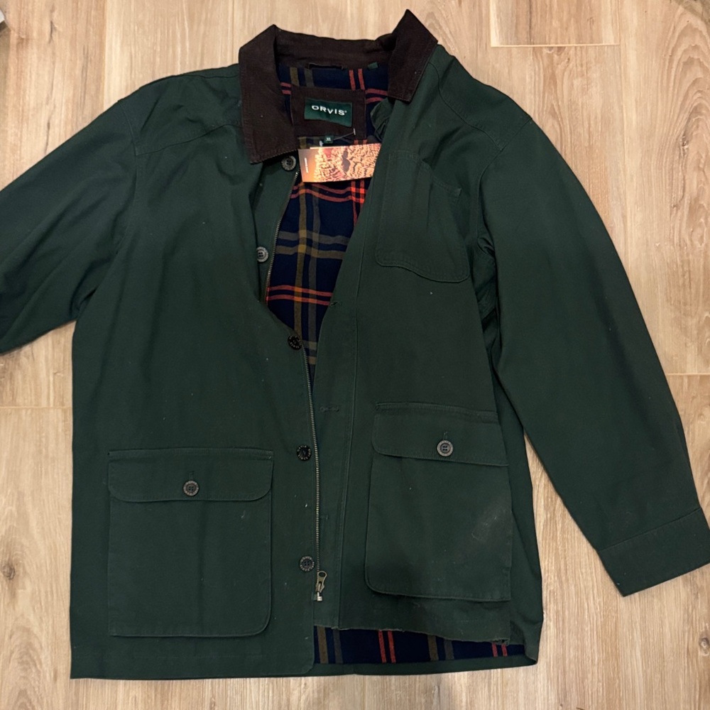 Orvis Green barn chore coat Jacket with Plaid Interior